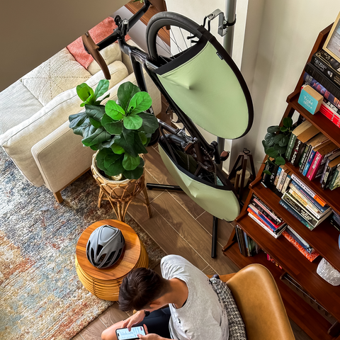 winter indoor bike storage with a vertical bike hanger and stylish bike covers